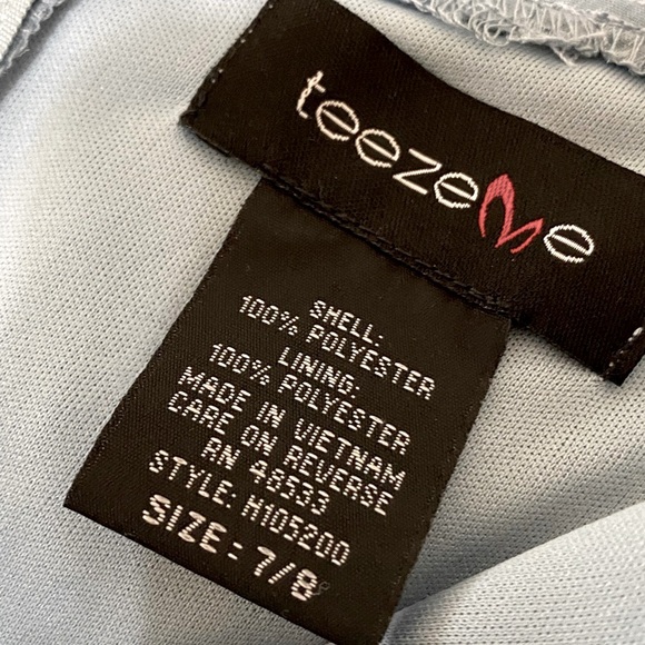 Teez Me dusty blue ruffled dot faux wrap dress Sz 7/8 - Picture 7 of 9